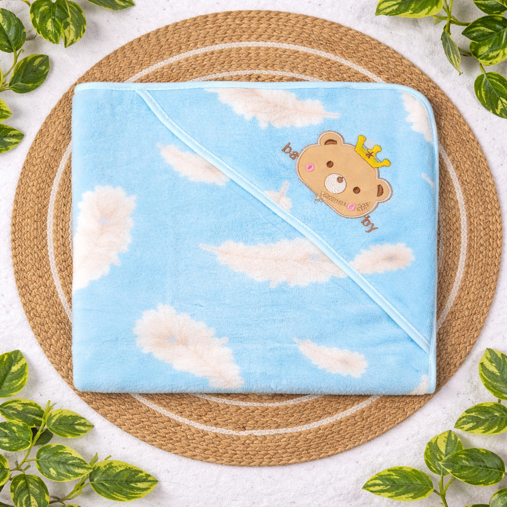 Soft Terry Hooded Baby Towel | Newborn Bath Wrap (sky blue panda )code:NBE,knit